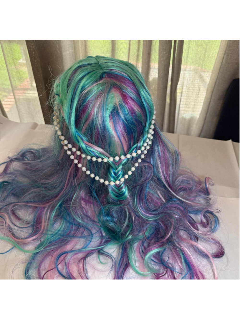 Spirit Halloween Fairy wig purple teal pearl headband mermaid braided long hair